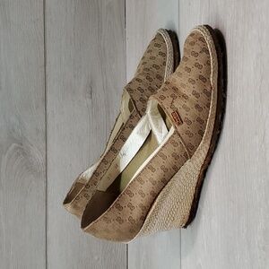Vintage Gucci Y2K Womens Logo Canvas Pump Wedge Sandals shoes sz 9
